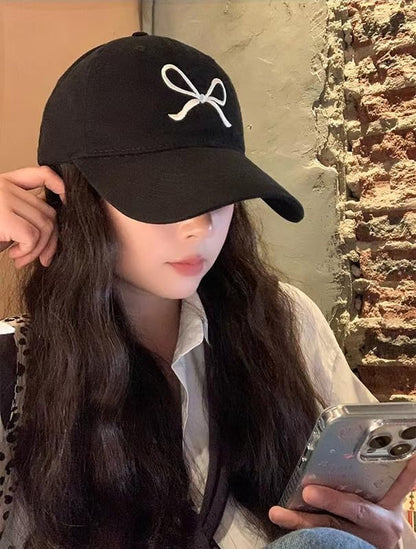 Unisex Bow Embroidery Baseball Cap Adjustable Outdoor Mom Sun Hat - color: Navy