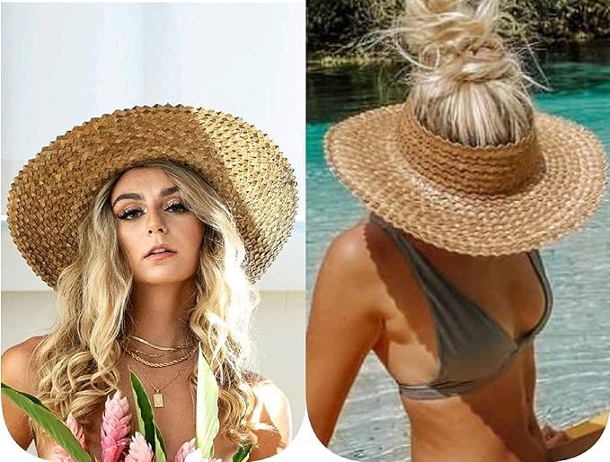Unique Kaftans Wide Brim Straw Visor – Adjustable Sun Shield UV Protection for Women - color: Natural 1