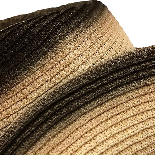 Cowboy Straw Hat Men Women Wide Brim Fedora Panama Bucket Hat UV Protection Vacation Cap Foldable Beach Western Cap - color: Beige-black