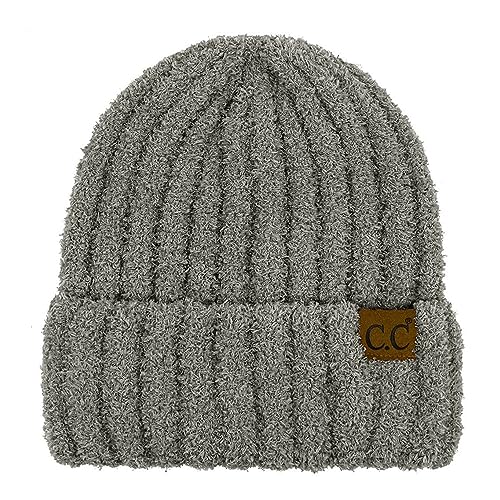 C.C Fuzzy Beanie for Women Unisex - Acrylic Stretchable Soft Warm Knit Winter Skully Hat - color: Acrylic-lt. Grey