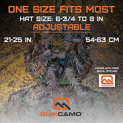 QuikCamo Men’s 3D Leafy Camo Bucket Hat with Built-in Face Mask for Turkey Hunting - Adjustable Size - color: Realtree Xtra Green Camo
