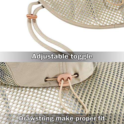 Men Safari Sun Hat Wide Brim Boonie Fishing Cap with Adjustable Drawstring - color: #Tan