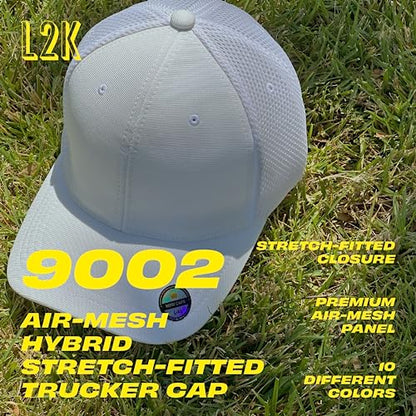 [2 Pack] Hybrid Stretch-Fitted Trucker Cap, Baseball Cap with Air Mesh - color: 2pk Black/White (Air Mesh), size: Large-X-Large