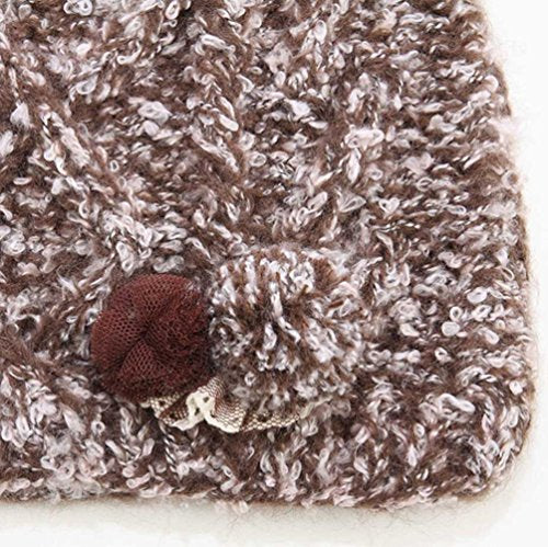 Woman's Warm Soft Cable Lace Pom Furry Flower Crochet Fashion Knit Hat - color: Brown, size: One Size