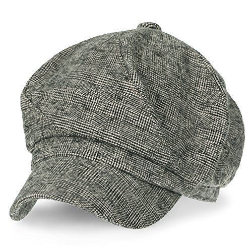 ililily Washed Cotton Newsboy Cabbie Cap Corduroy Duck Bill Flat Hunting Hat - color: Ivory Check