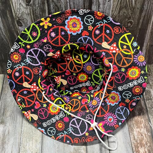 Funny Sun Hat for Men Women Wide Brim Bucket Hat Hiking Boonie Hat Summer Beach Fishing Caps - color: Hippie Peace