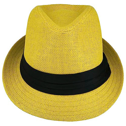 Gelante Summer Fedora Panama Straw Hats with Black Band - color: Gold, size: Small-Medium