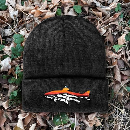Knit Winter Beanie Hats for Men Women Cuffed Skull Cap with Mountain Embroidery Outdoor Christmas & New Year Gifts - color: Fish/Black