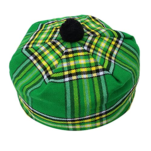 HAAUR Scottish Tammy Hat Traditional Kilt Tam o' Shatner Acrylic Wool Flat Bonnet Various Tartans with Pompom One Size - color: Irish Green