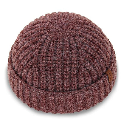 Chunky Wool Fisherman Short Beanie Hats Skull Cap for Men, Mens Thick Skater Streetwear Fishermans Beanie Daily Hat - color: Brown