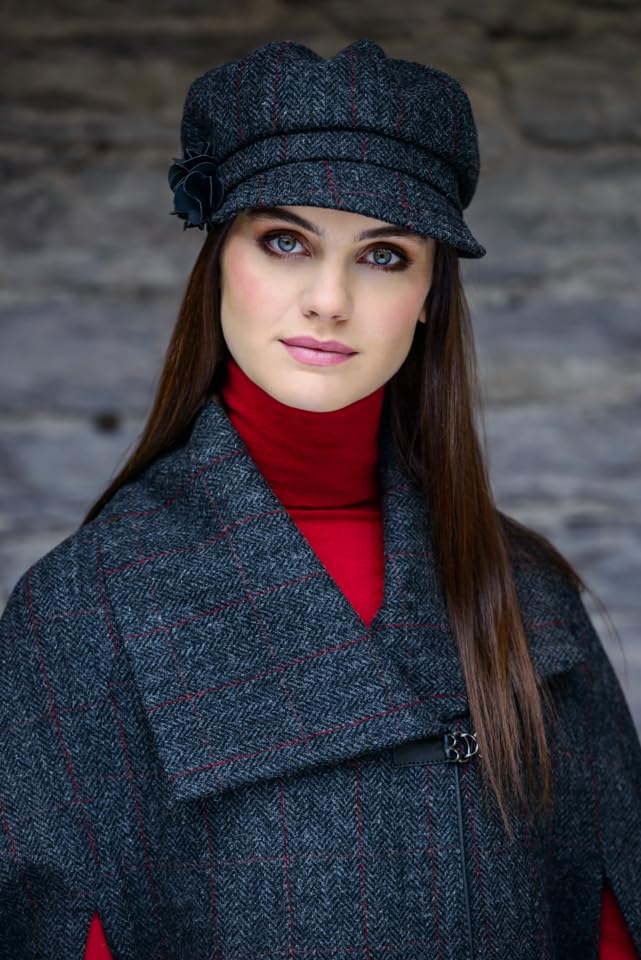 Newsboy Hat for Women's Cap 8 Panel Wool Made in Ireland - color: Dark Gray