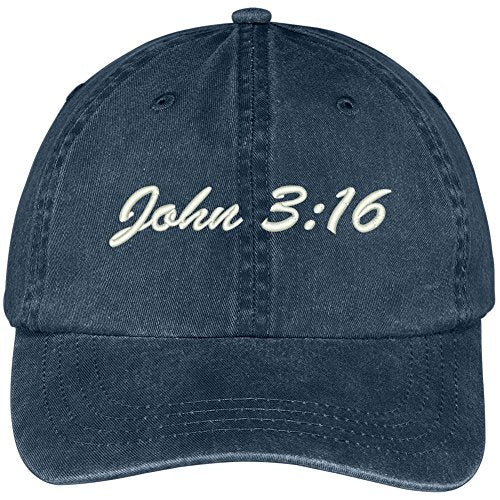 Trendy Apparel Shop Bible Verse John 3:16 Embroidered Pigment Dyed Cotton Baseball Cap - color: Navy