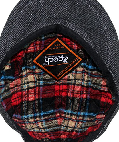 EPOCH Men's Herringbone Wool Tweed Newsboy Ivy Cabbie Driving Cap - color: 1935-charcoal, size: X-Large