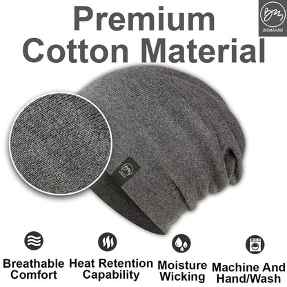BISMAADH Unisex Soft Cotton Fashion Slouchy Beanie Headwear Skull Hair Cover Sleep Cap Hat for Frizzy Natural Curly Hair - color: Milange Dark Grey