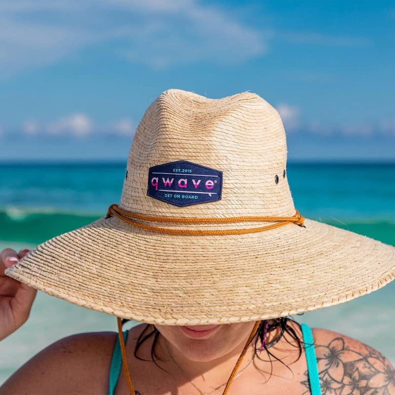 Qwave Packable Stone-Washed Straw Lifeguard Hat for Men and Women - Beach Straw Hat Protects from Summer Sun - color: Ombré Pink