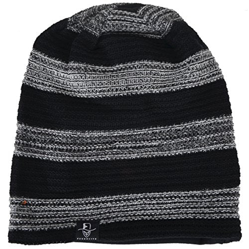 VECRY Mens Slouchy Beanie Knit Skull Cap Long Baggy Hip-hop Winter Summer Hat B305 - color: Retro-black&grey, size: Large