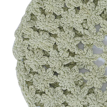 ZLYC Women Cotton Slouchy Crochet Beret Handmade Cutout Floral Beanie Hat - color: Solid Green