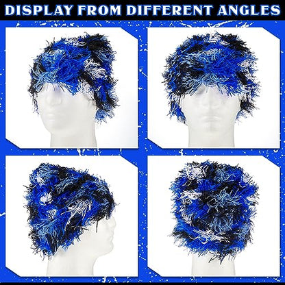Chuarry Distressed Knitted Beanie Fuzzy Winter Hat - color: Assorted Blue