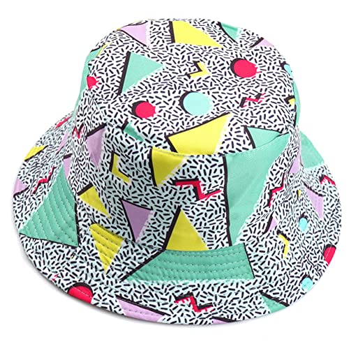 Unisex Bucket Hat Summer UPF 50+ Sun Protection Outdoor Beach Fishing Travel Hiking Hat - color: Retro 80s 90s Geometric
