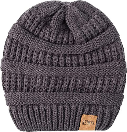 REDESS Slouchy Beanie Hat for Men and Women Winter Warm Knit Hat Chunky Soft Oversized Cable Cap - color: A6 Dark Gray