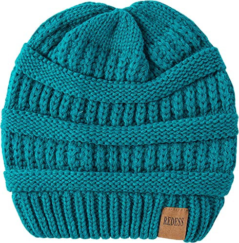 REDESS Slouchy Beanie Hat for Men and Women Winter Warm Knit Hat Chunky Soft Oversized Cable Cap - color: B9 Teal