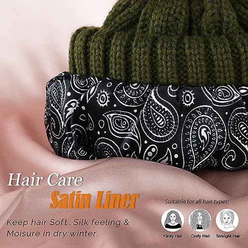 FURTALK Womens Winter Beanie Hat Satin Lined Faux Fur Pom Pom Beanies Hat for Women Winter Warm Knit Hats - color: Green