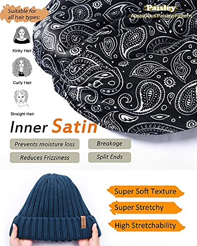 FURTALK Womens Winter Beanie Hat Satin Lined Faux Fur Pom Pom Beanies Hat for Women Winter Warm Knit Hats - color: Blue