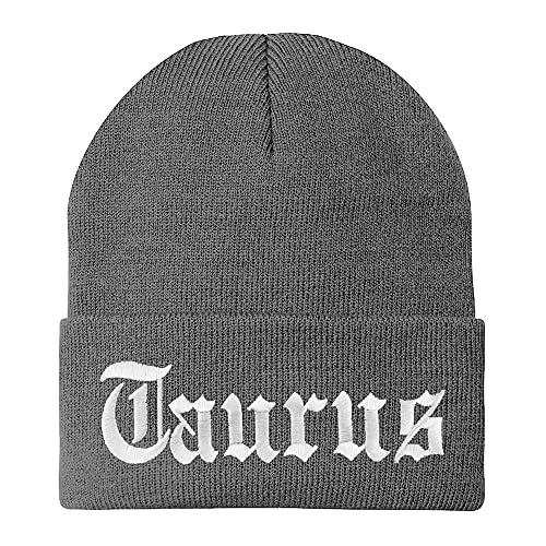 Trendy Apparel Shop Taurus Old English Embroidered Long Cuff Beanie - color: Grey