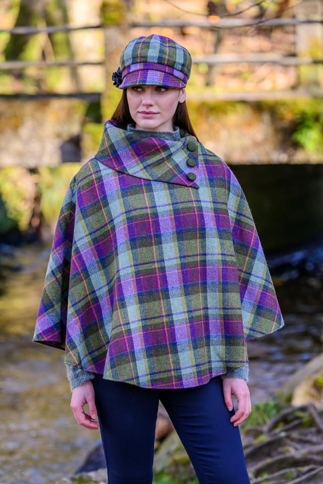 Newsboy Hat for Women's Cap 8 Panel Wool Made in Ireland - color: Green, Purple Plaid