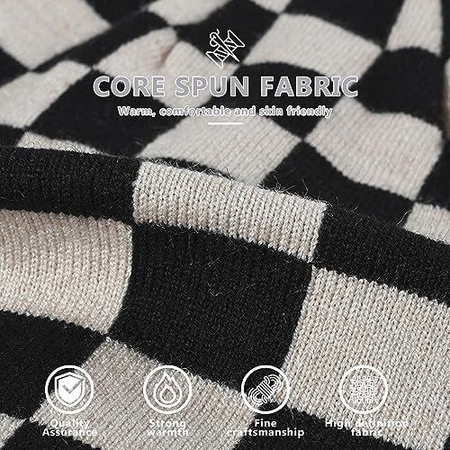 LumiSyne Knitted Beanie - Men Women Checkerboard Pattern Cuffed Slouchy Stretchy Warm Winter Hat Baggy Skull Cap - color: Grey