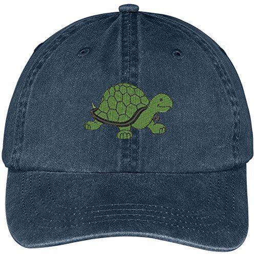 Trendy Apparel Shop Turtle Embroidered Pigment Dyed Washed Cotton Baseball Cap - color: Navy