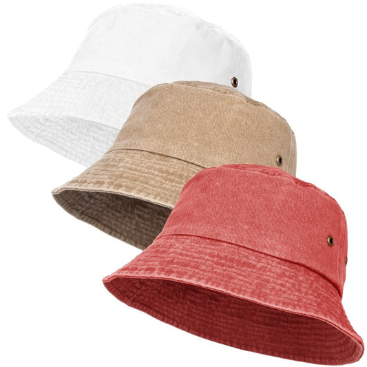 XURIGOX 3Pcs Washed Cotton Bucket Hat, Fishing Hat for Men and Women - color: Khaki+white+orange