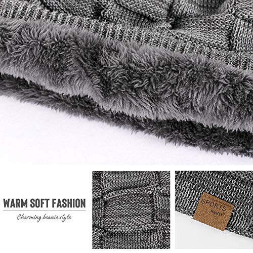 Vgogfly Slouchy Beanie for Men Winter Hats for Guys Cool Beanies Mens Lined Knit Warm Thick Skully Stocking Binie Hat Pairs - color: Black / Dark Grey