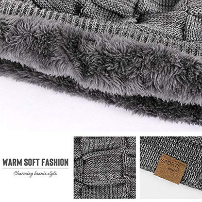Vgogfly Slouchy Beanie for Men Winter Hats for Guys Cool Beanies Mens Lined Knit Warm Thick Skully Stocking Binie Hat Pairs - color: Black / Dark Grey