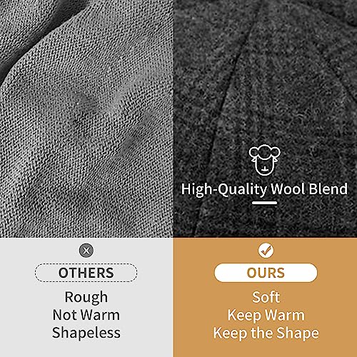 POUDAY Newsboy Cap for Men - Irish Newsies Cabbie Hat - Flat Winter Hat - color: Plaid-grey, size: Medium