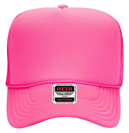 Otto Cap 5-Panel High Crown Mesh Back Trucker Hat - color: Neon Pink