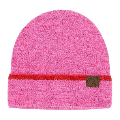 C.C Fuzzy Beanie for Women Unisex - Acrylic Stretchable Soft Warm Knit Winter Skully Hat - color: Feather Yarn-hot Pink