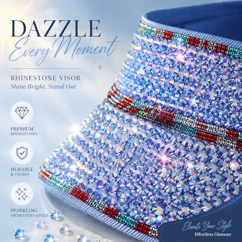 Shiny Women's Bling Rhinestone Visor Sun Protection for Tennis Golf Beach - color: Lightblueabcolorf