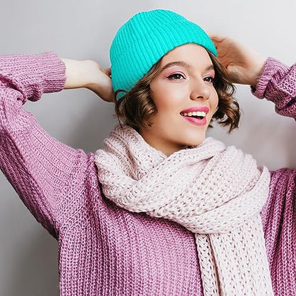 ROYBENS Swag Wool Knit Cuff Short Fisherman Beanie for Men Women Winter Hat - color: 1pcs-aqua Blue
