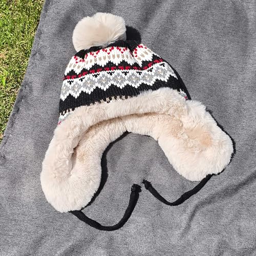Winter Women Knit Beanie Hat Ear Flaps Trapper Hat Men Toque Warm - color: Black