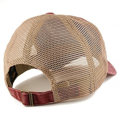 Trendy Apparel Shop Pigment Dyed Front Mesh Back Frayed Bill Trucker Cap - color: Wine