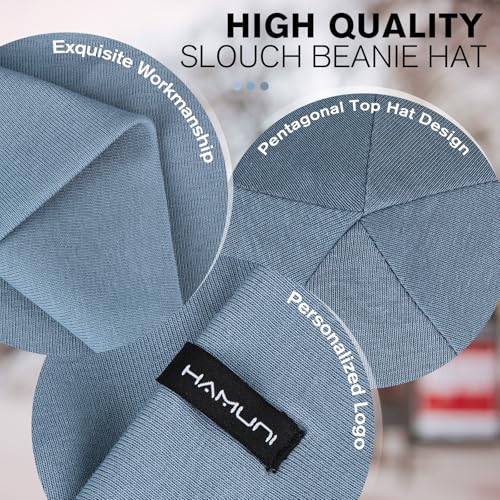 HAMUNI Slouchy Beanie for Women Men Soft Cotton Chemo Hats Double-Layer Warm Beanie Cap for Daily Wear & Transitional Seasons - color: Denim Blue
