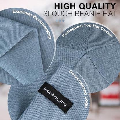HAMUNI Slouchy Beanie for Women Men Soft Cotton Chemo Hats Double-Layer Warm Beanie Cap for Daily Wear & Transitional Seasons - color: Denim Blue