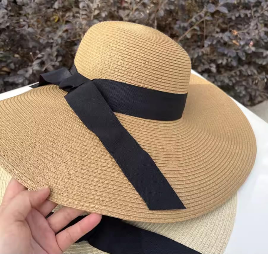 Women Wide Brim Sun Hat UPF50 Straw Summer Hat Foldable Packable Floppy Beach Hat UV Protection Boho Visor Fashion Outdoor for Beach Travel Vacation Khaki
