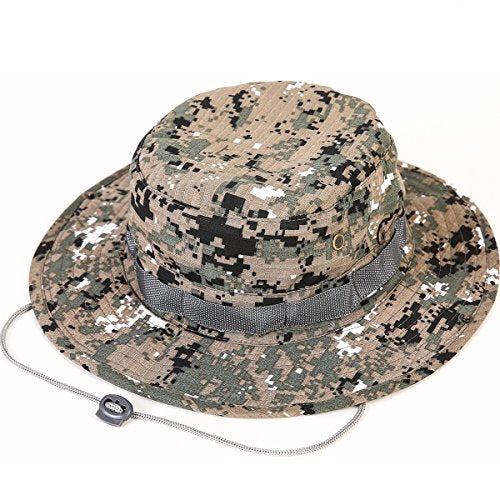 Wide Brim Boonie Hat, Men & Women Top Camo Bucket Hats for Safari Military Beach - color: Green Digi