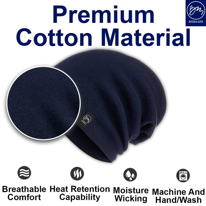 BISMAADH Unisex Soft Cotton Fashion Slouchy Beanie Headwear Skull Hair Cover Sleep Cap Hat for Frizzy Natural Curly Hair - color: Blue