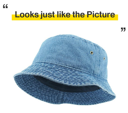 KBETHOS® 100% Cotton Washed Bucket Hat - color: 1. Medium Denim, size: Small-Medium
