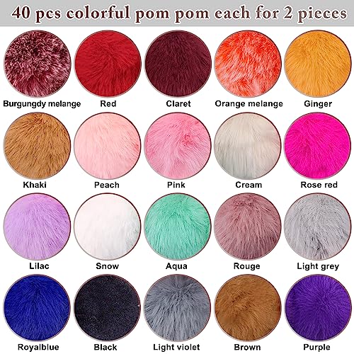 BQTQ 40 Pcs Faux Fur Pom Poms DIY Hat Pompoms with Elastic Loop (Bright) - color: Bright Color