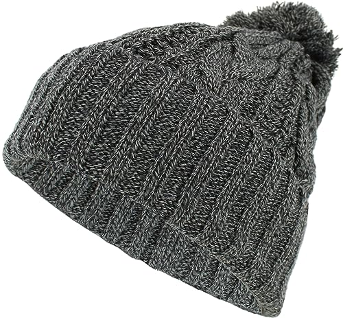KBETHOS Women's Winter Warm Thick Oversize Knitted Beanie Hat with Pom Pom - color: Dark Gray Mix Cable Knit Pom Beanie