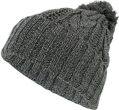 KBETHOS Women's Winter Warm Thick Oversize Knitted Beanie Hat with Pom Pom - color: Dark Gray Mix Cable Knit Pom Beanie